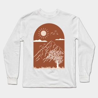 Boho Neutral Minimalist Landscape Nature Mounted Print Long Sleeve T-Shirt